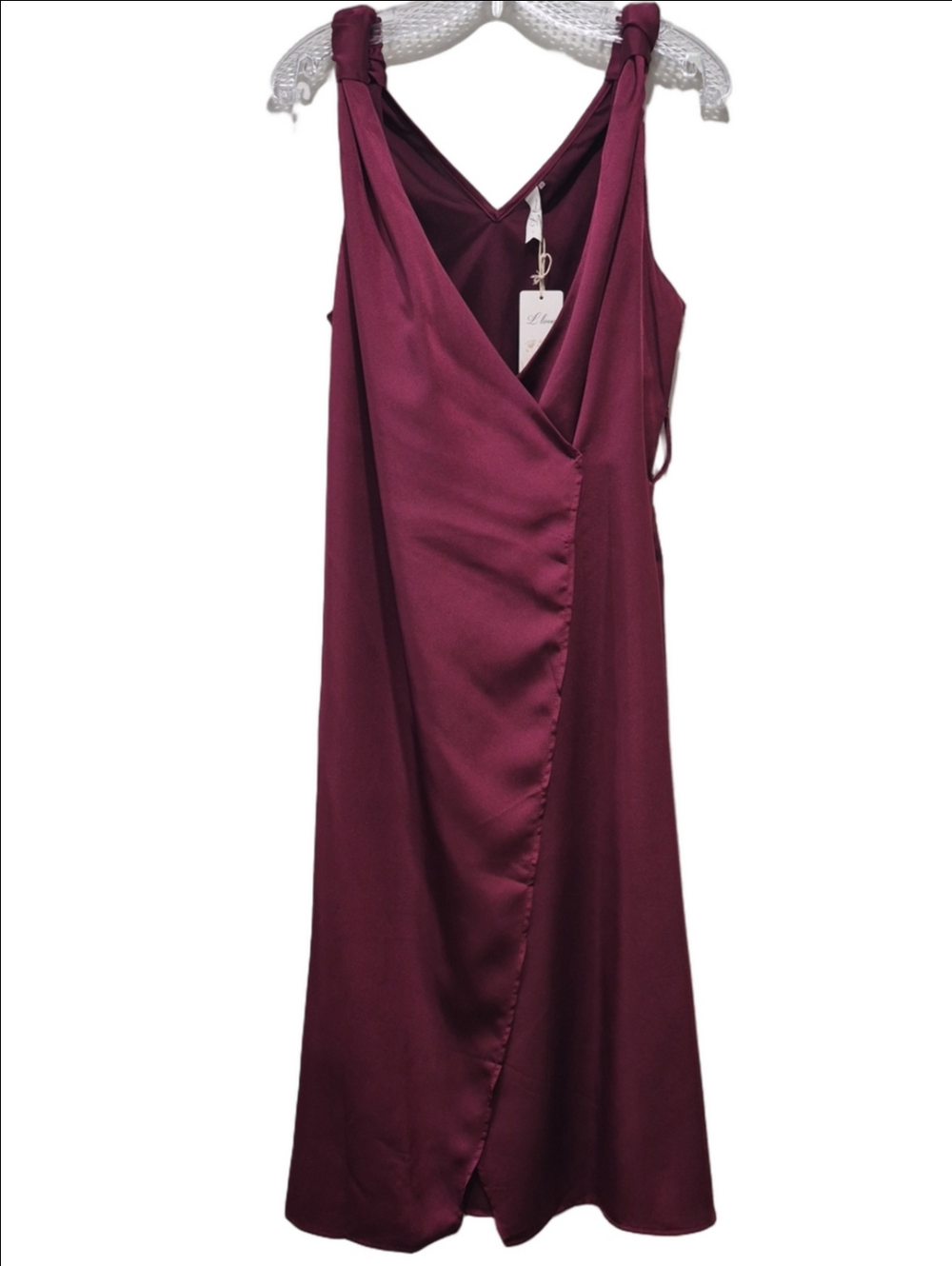 A Loves A Wine Red Satin V Neck Midi Dress Size Large WT